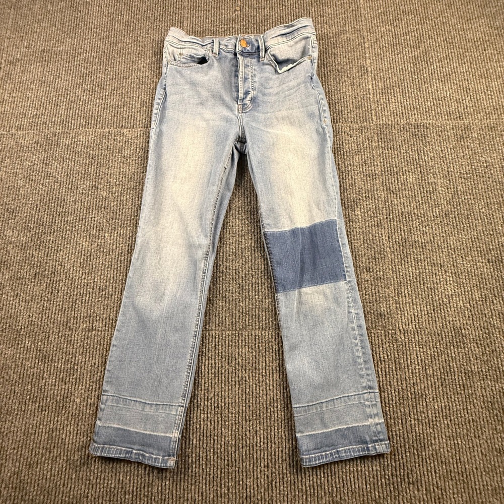 Level 99 Ryan High Rise Straight Patchwork Jeans Womens 30 Light Wash Button Fly